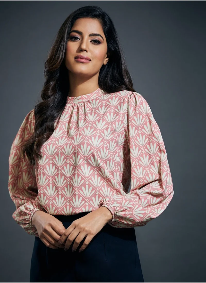 زجزاج بلوزة بأكمام طويلة وطبعة وياقة عالية