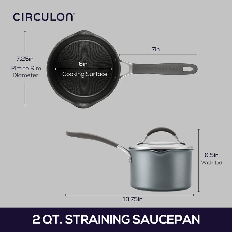 Circulon A1 Series with ScratchDefense Technology Nonstick Induction Straining Sauce Pan with Lid, 2 Quart, Graphite - Image 2