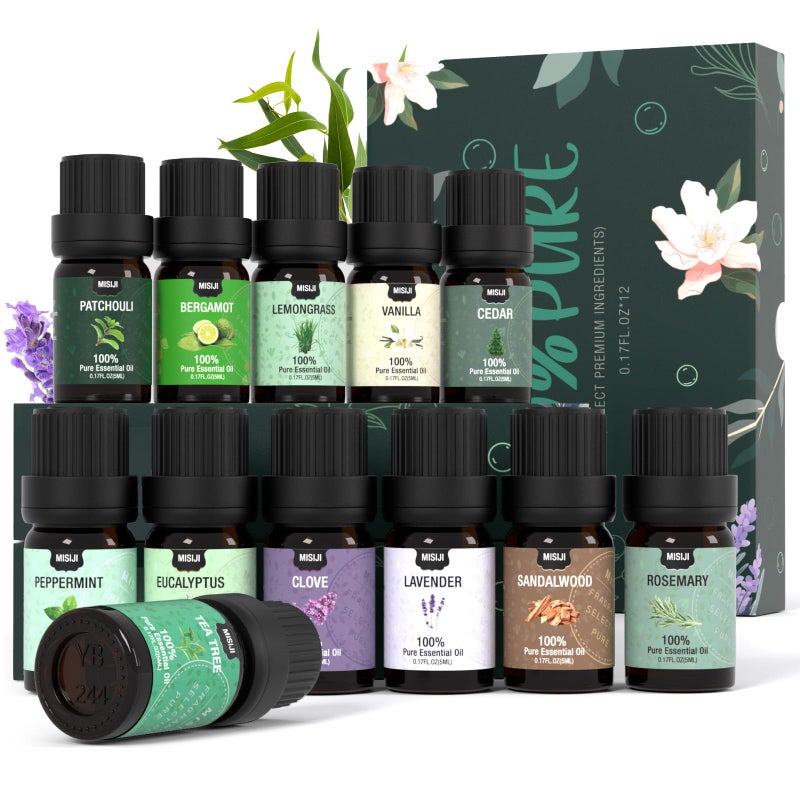 MISIJI Essential Oils Set Top 12 Aromatherapy-Essential Oils for Diffuser for Home,Air Freshening Diffuser Oils Scents for Aromatherapy,Laundry,Candle&Soap Making,Humidifiers 12 X 5ML - Image 1