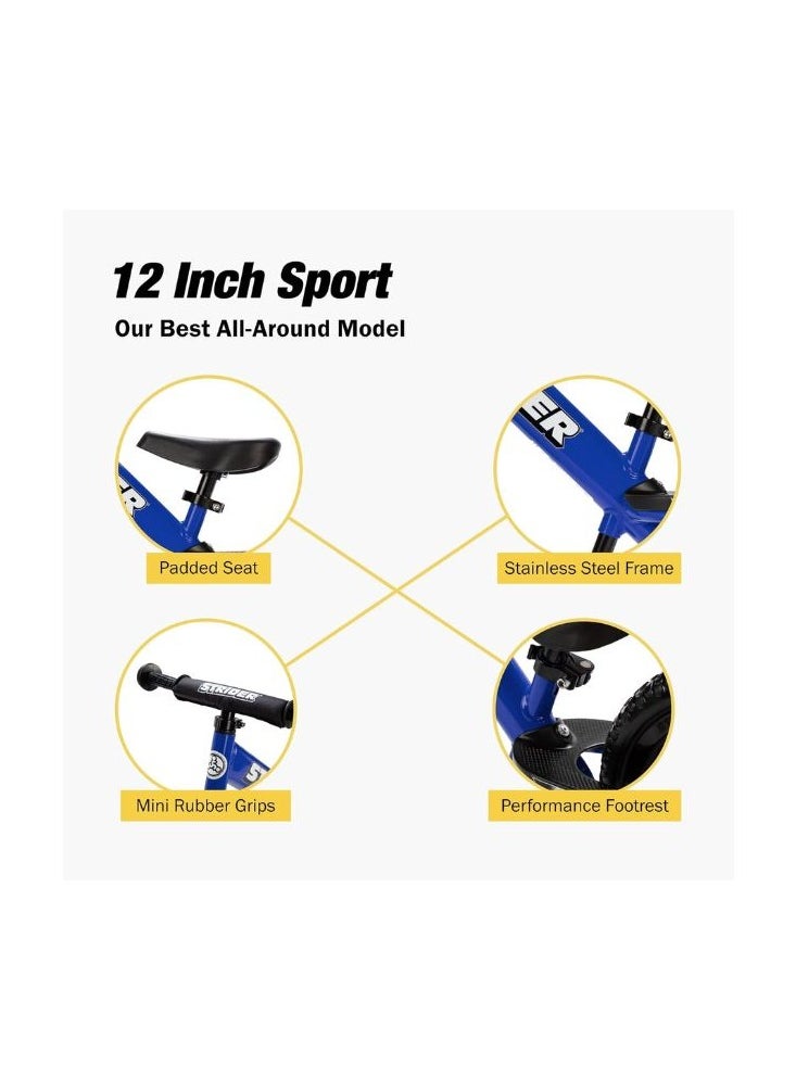 STRIDER Strider 12” Sport Bike - No Pedal Balance Bicycle for Kids 18 Months to 5 Years - Includes Safety Pad, Padded Seat, Mini Grips & Flat-Free Tires - Tool-Free Assembly & Adjustments- Blue  - Image 4
