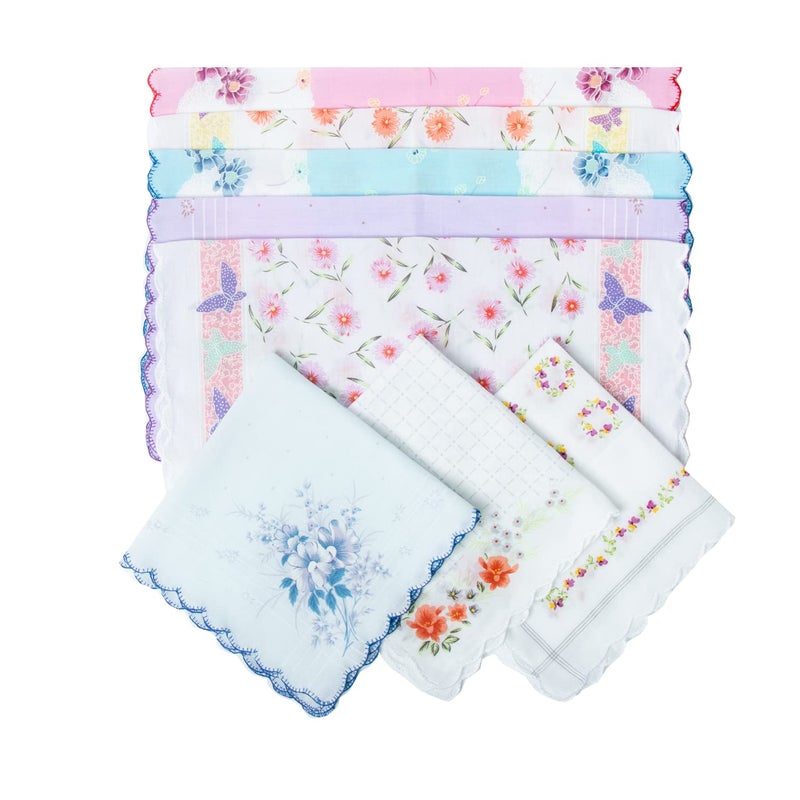 CoCoUSM Womens Vintage Floral Print Cotton handkerchiefs New 10 PCS - Image 1