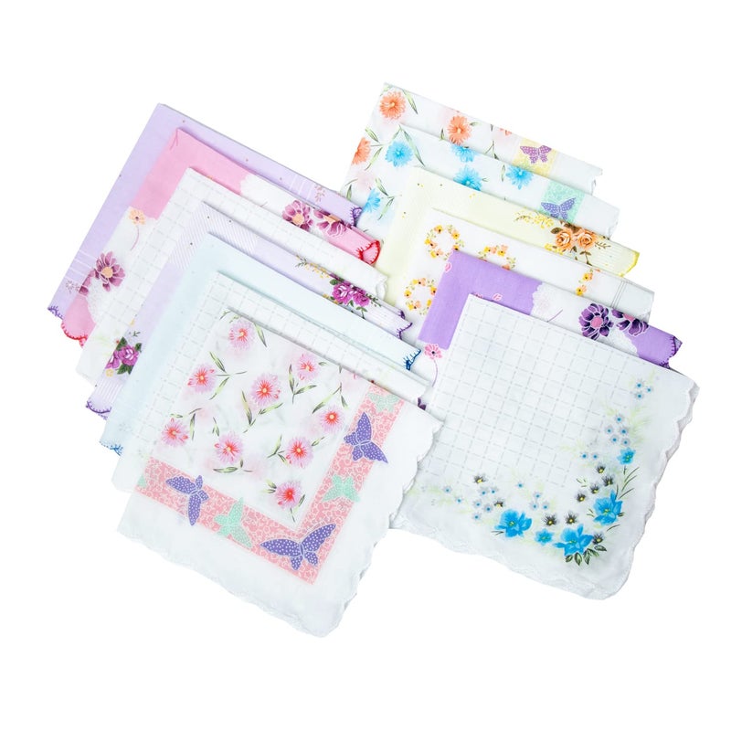 CoCoUSM Womens Vintage Floral Print Cotton handkerchiefs New 10 PCS - Image 4