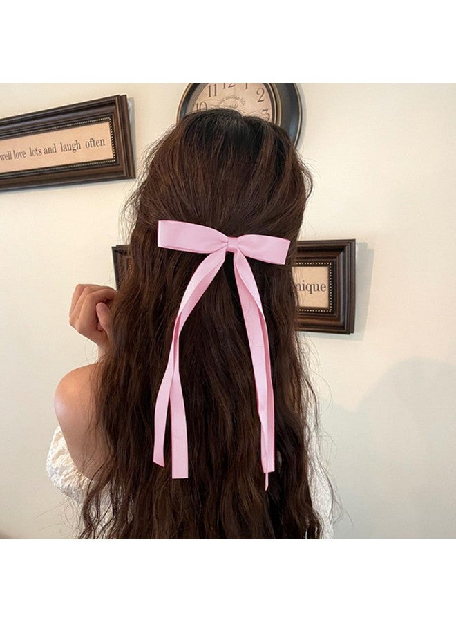 mythos 4 Pcs Ribbon Hair Clips Bowknot With Long Tailbow Hair Clipshair Clips For Women With Bowknot Clipshair Bows For Women Ribbon For Hair Barrettes Bow Clips(Black Cream White Pink Wine Red) - Image 4
