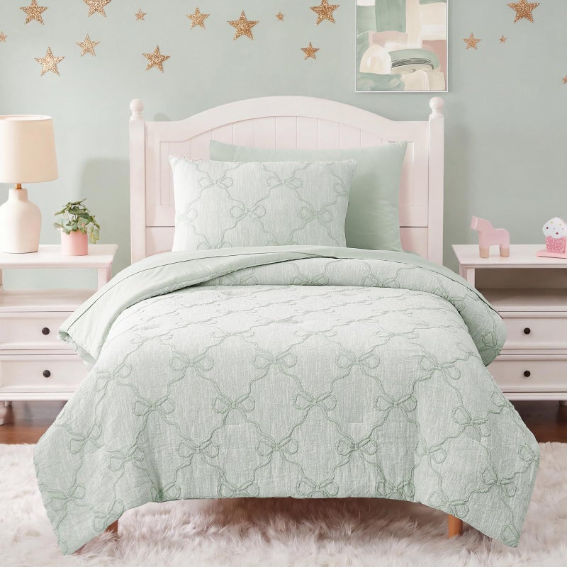 Wink Deer Twin Comforter Set with Sheets for Girls-5 Pieces Twin Bedding Sets with Light Green Comforter, Sheets, Pillowcase & Sham for Kids (Green Diamond, 66" X 86") - Image 1
