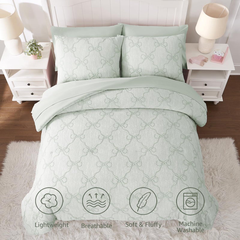 Wink Deer Twin Comforter Set with Sheets for Girls-5 Pieces Twin Bedding Sets with Light Green Comforter, Sheets, Pillowcase & Sham for Kids (Green Diamond, 66" X 86") - Image 4