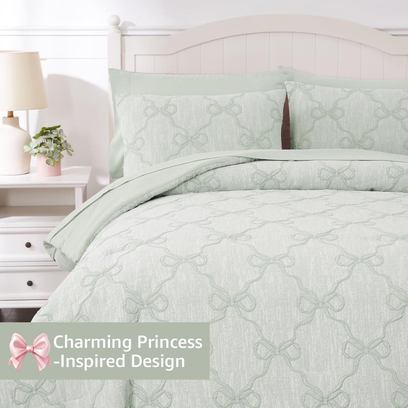 Wink Deer Twin Comforter Set with Sheets for Girls-5 Pieces Twin Bedding Sets with Light Green Comforter, Sheets, Pillowcase & Sham for Kids (Green Diamond, 66" X 86") - Image 5