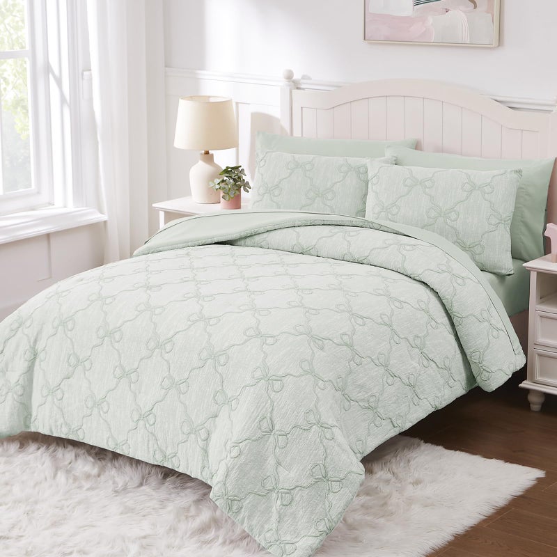 Wink Deer Twin Comforter Set with Sheets for Girls-5 Pieces Twin Bedding Sets with Light Green Comforter, Sheets, Pillowcase & Sham for Kids (Green Diamond, 66" X 86") - Image 2