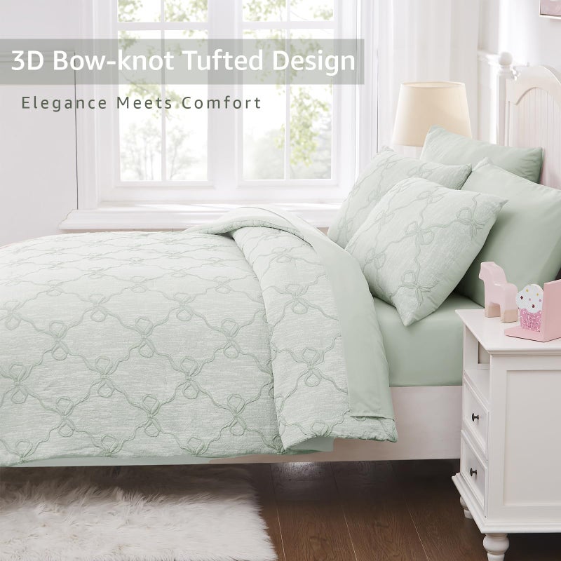 Wink Deer Twin Comforter Set with Sheets for Girls-5 Pieces Twin Bedding Sets with Light Green Comforter, Sheets, Pillowcase & Sham for Kids (Green Diamond, 66" X 86") - Image 3