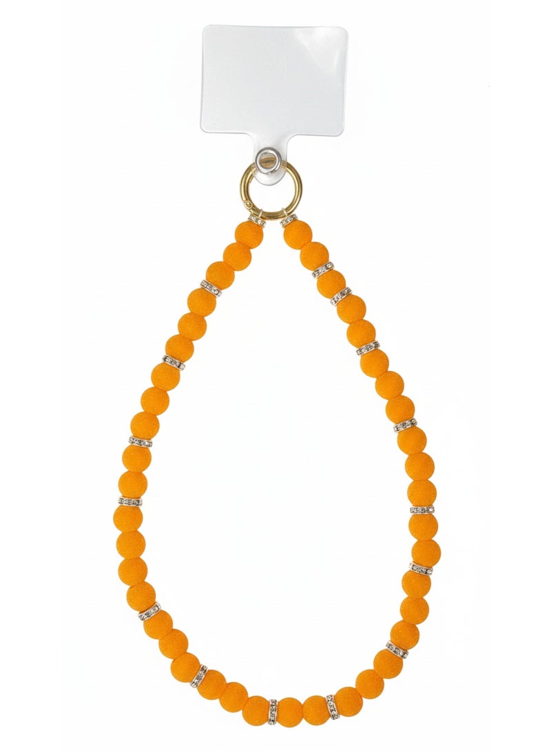 سلسلة موبايل خرز برتقالي – سوار يد أنيق مع فواصل معدن لامعة - Image 5