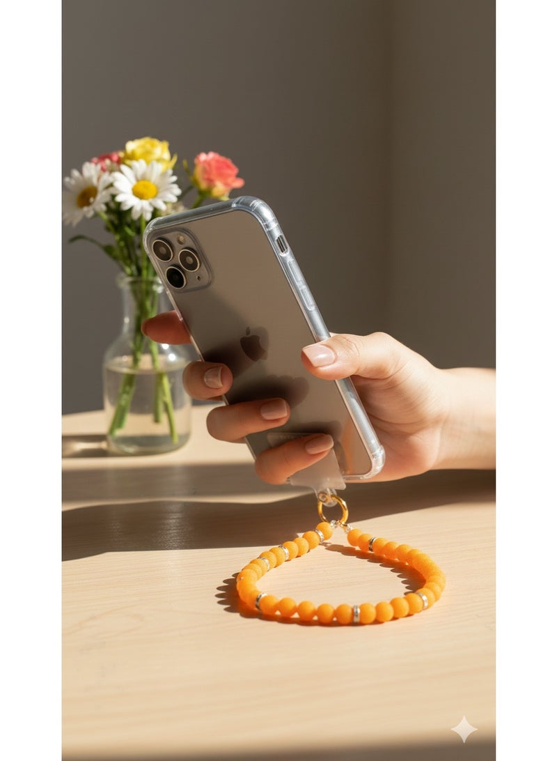 سلسلة موبايل خرز برتقالي – سوار يد أنيق مع فواصل معدن لامعة - Image 4