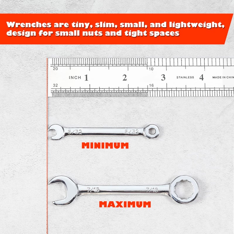 LEONTOOL Mini Wrench Set Sae 10 Pcs 5/32" To 7/16" Standard Combination Ignition Wrench Set Small Open End and Box End Spanner with Key Ring for Automotive Technicians and Industrial Users - Image 5