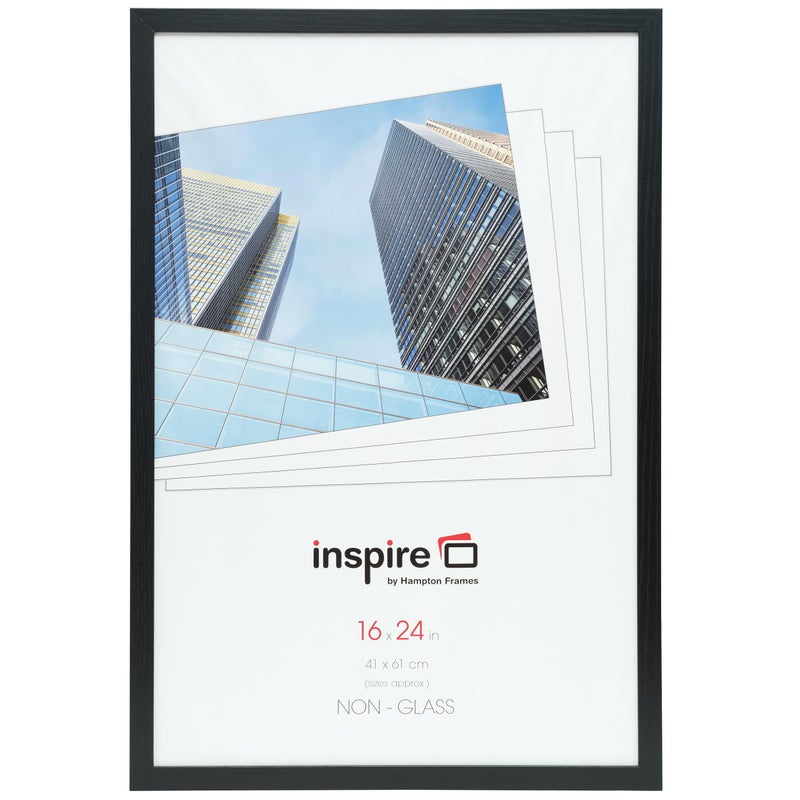 Hampton Frames  OXFORD Picture Poster Photo Frame OXF1624NGX  16x24in 41x61cm Black Plexi NonGlass MDF  Wall Mount Landscape or Portrait  Modern Display for Photos