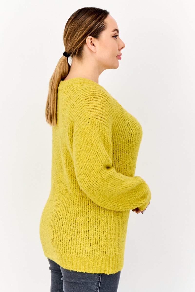 ESPRIT Women Ribbed Neck Knitted Sweater, Mustard - Image 2