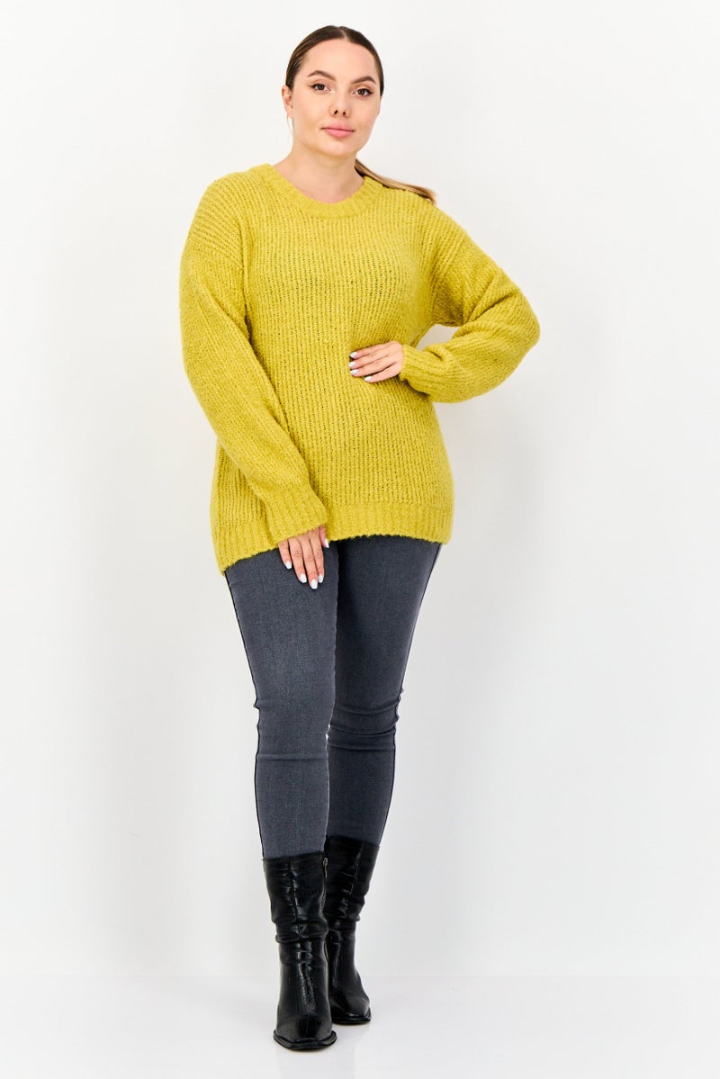 ESPRIT Women Ribbed Neck Knitted Sweater, Mustard - Image 4