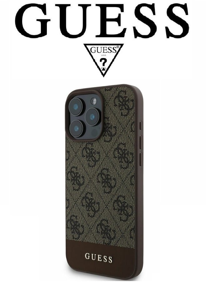 GUESS IPhone 16 Pro Max cover, with a logo and a leather design approved by the global brand Guess. From CG-MOBILE. In Brown  - Image 3