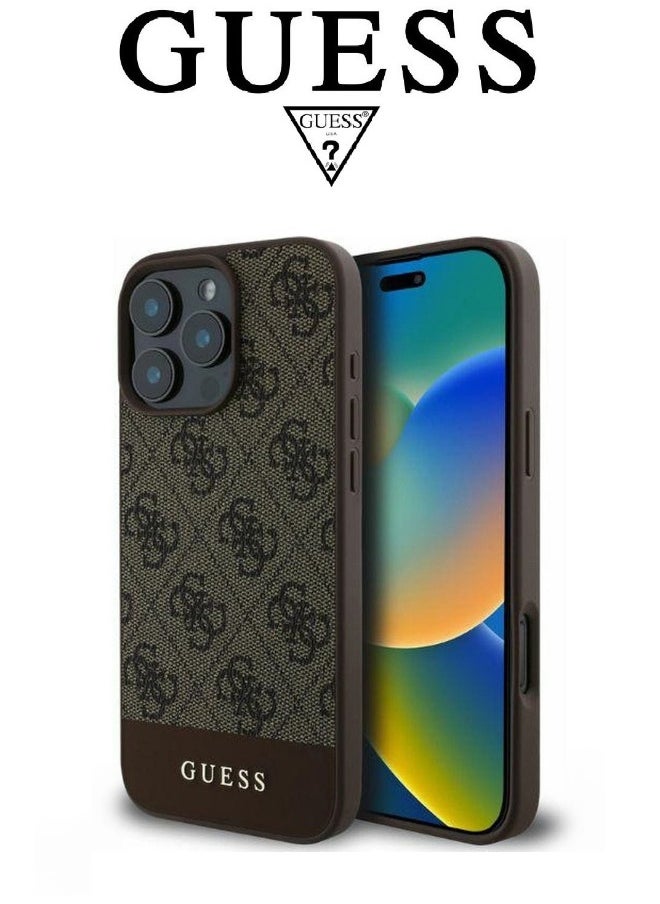 GUESS IPhone 16 Pro Max cover, with a logo and a leather design approved by the global brand Guess. From CG-MOBILE. In Brown  - Image 2