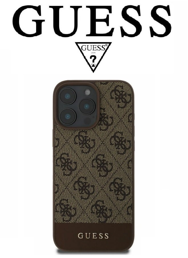 GUESS IPhone 16 Pro Max cover, with a logo and a leather design approved by the global brand Guess. From CG-MOBILE. In Brown  - Image 1