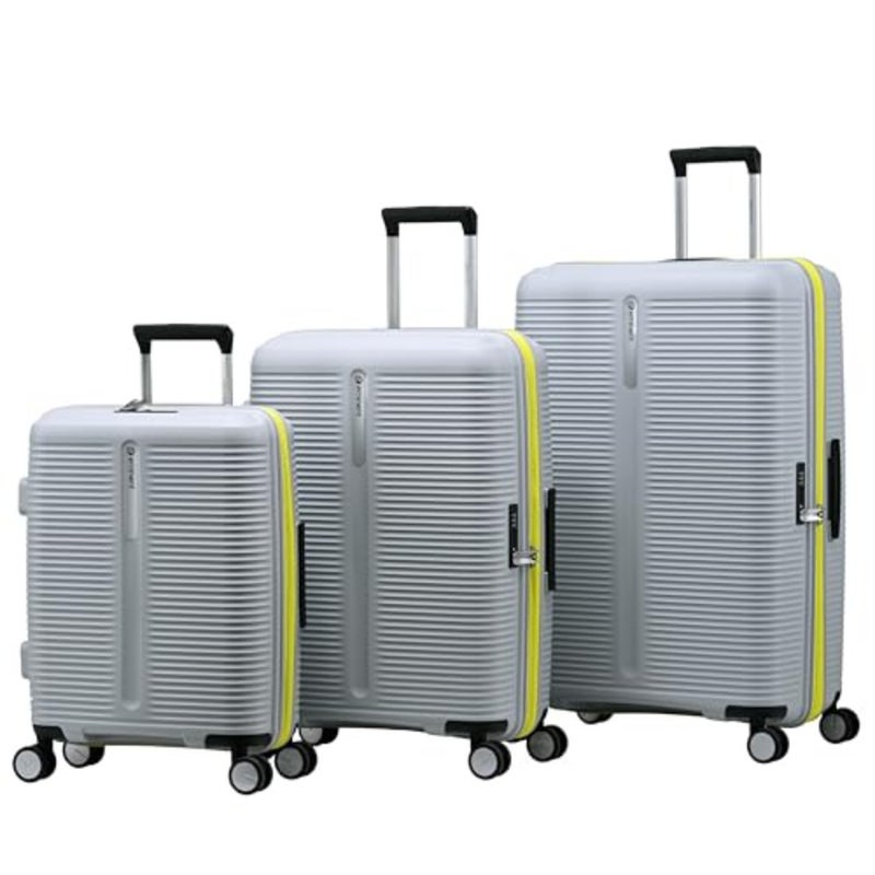 Travel suitcases set for airport and business trips, made of lightweight PP material, glacier grey color, expandable design with TSA lock and safe zippers - Image 1