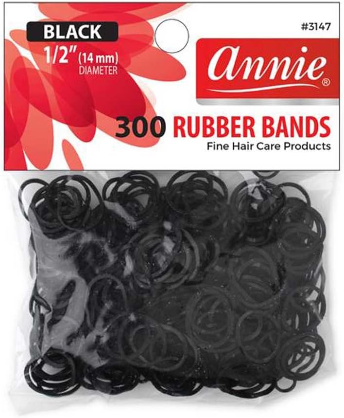 Annie 300 Count Black Rubber Bands for Hair Care