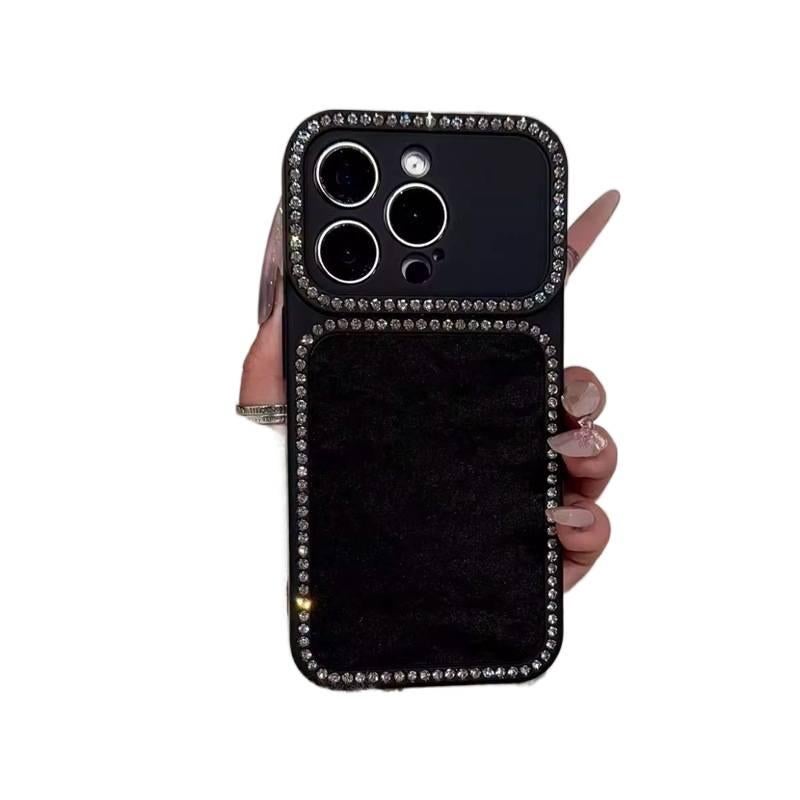 MS غطاء واقي بملمس جلد لـ iPhone 16 / 16 Plus / 16 Pro / 16 Pro Max مع نافذة كبيرة ومرصع بالألماس مع مقاوم للصدمات مع نقش جبل الثلج مع حماية من السقوط باللون أسود باللون الأسود - Image 1