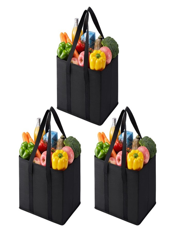 VENO 3 Pack Reusable Grocery Bags, Shopping Bags for groceries, Utility Tote with Handles and Hard Bottom, Foldable Shopping Cart Organizer, Multi-Purpose, Heavy-Duty (Black, 6 Gallon-3 Pack) - Image 1