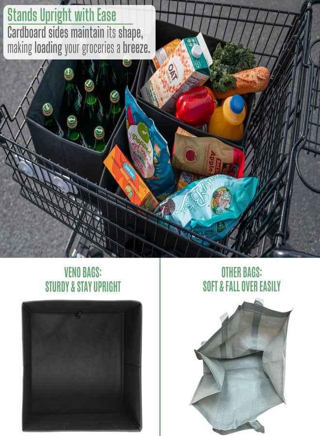 VENO 3 Pack Reusable Grocery Bags, Shopping Bags for groceries, Utility Tote with Handles and Hard Bottom, Foldable Shopping Cart Organizer, Multi-Purpose, Heavy-Duty (Black, 6 Gallon-3 Pack) - Image 5