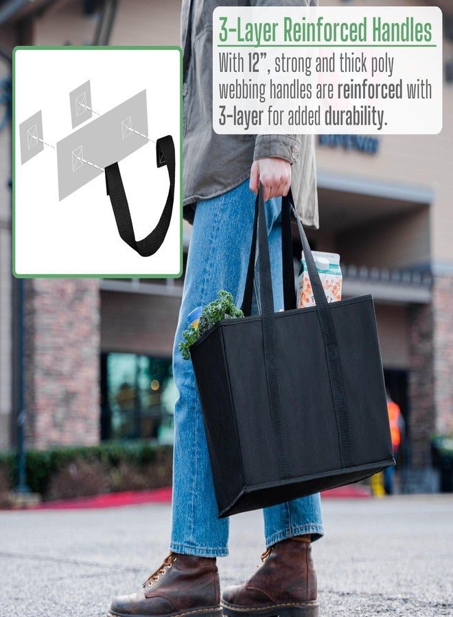 VENO 3 Pack Reusable Grocery Bags, Shopping Bags for groceries, Utility Tote with Handles and Hard Bottom, Foldable Shopping Cart Organizer, Multi-Purpose, Heavy-Duty (Black, 6 Gallon-3 Pack) - Image 4