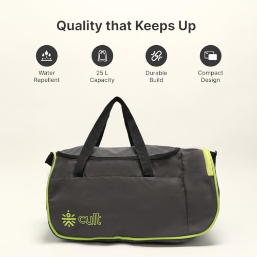 Cult Foldable Unisex Duffle Bag 25L – Lightweight, Water-Repellent & Durable Gym and Travel Bag with Adjustable Shoulder Strap, Side Pocket & Strong Zippers – Olive - Image 4