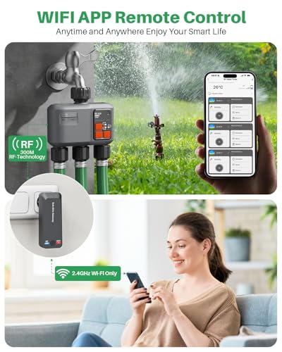 johgee WiFi Sprinkler Timer 3 Zone with 984 FT Range 3 Outlet Smart Water Timer for Garden Hose with Strong Wall PenetrationRain DelayAlexa Google VoiceApp Control Water Hose Timers for Garden Lawn - Image 3