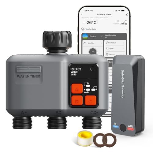 johgee WiFi Sprinkler Timer 3 Zone with 984 FT Range 3 Outlet Smart Water Timer for Garden Hose with Strong Wall PenetrationRain DelayAlexa Google VoiceApp Control Water Hose Timers for Garden Lawn - Image 1