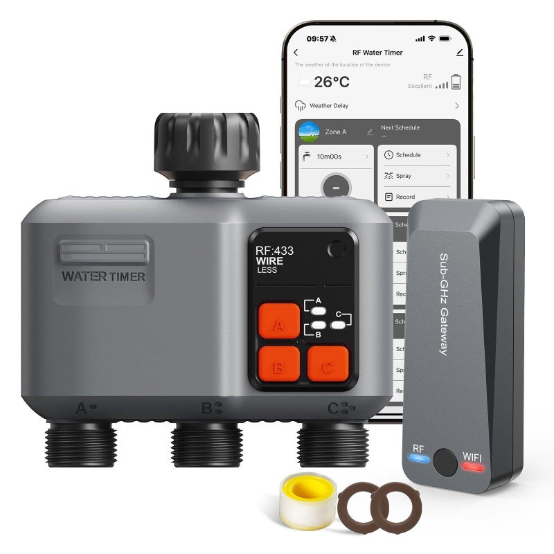 johgee WiFi Sprinkler Timer 3 Zone with 984 FT Range 3 Outlet Smart Water Timer for Garden Hose with Strong Wall PenetrationRain DelayAlexa Google VoiceApp Control Water Hose Timers for Garden Lawn - Image 2