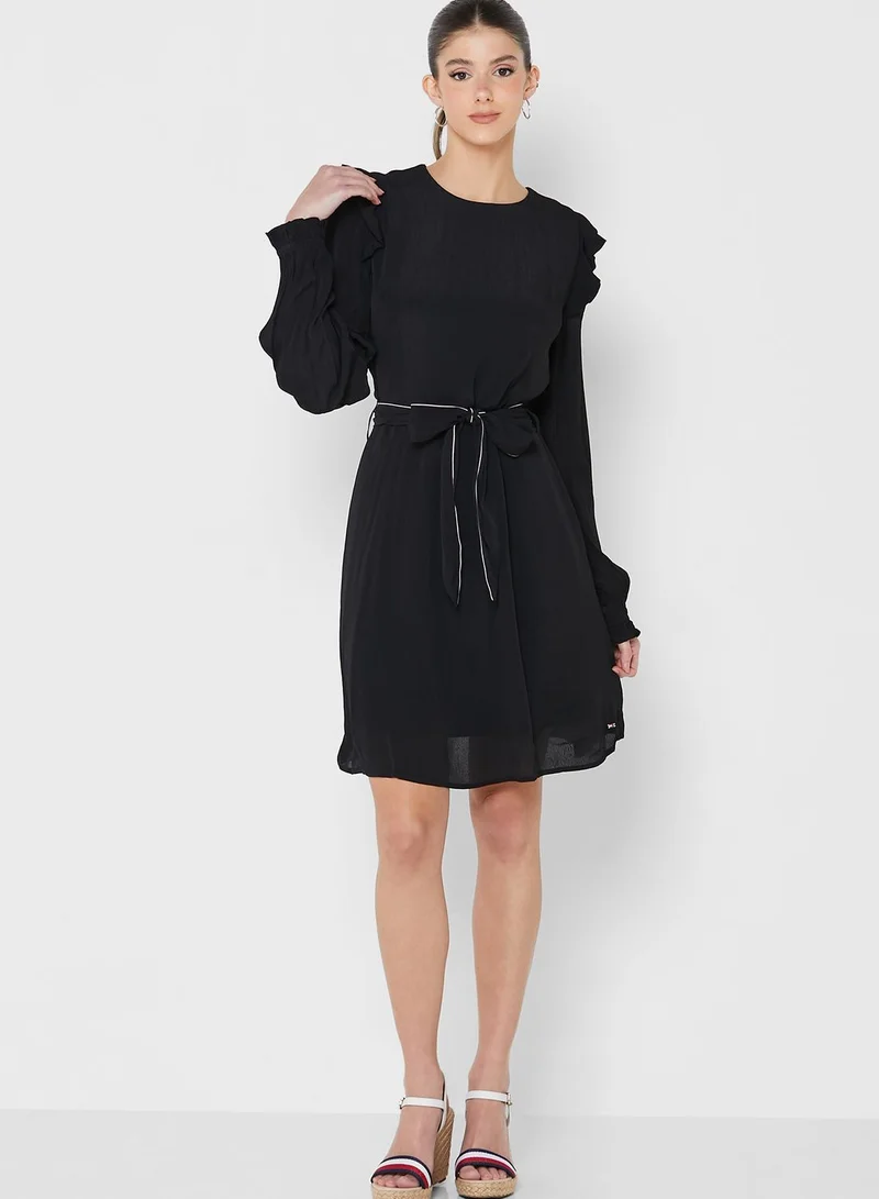 TOMMY HILFIGER Belted Ruffle Detail Dress