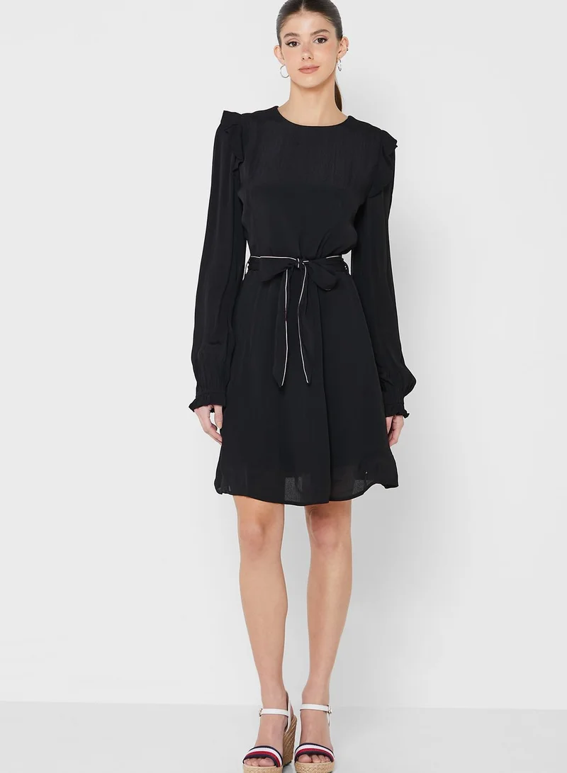 TOMMY HILFIGER Belted Ruffle Detail Dress