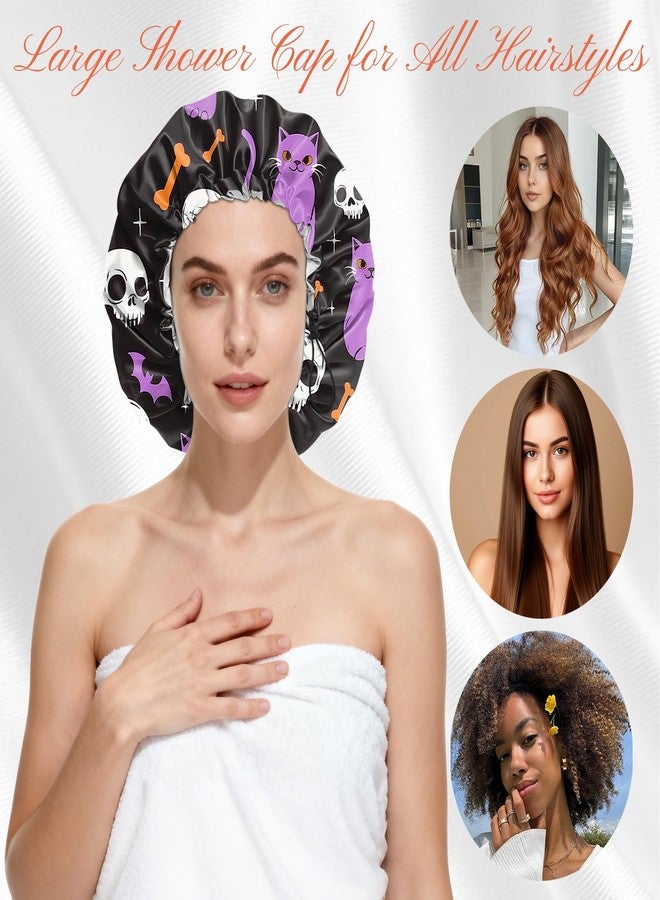 BHAHB Shower Cap Reusable Double Layer Adjustable Elastic Waterproof EVA Hair Bath Caps for Women Girls Cute Aesthetic-Cat - Image 4