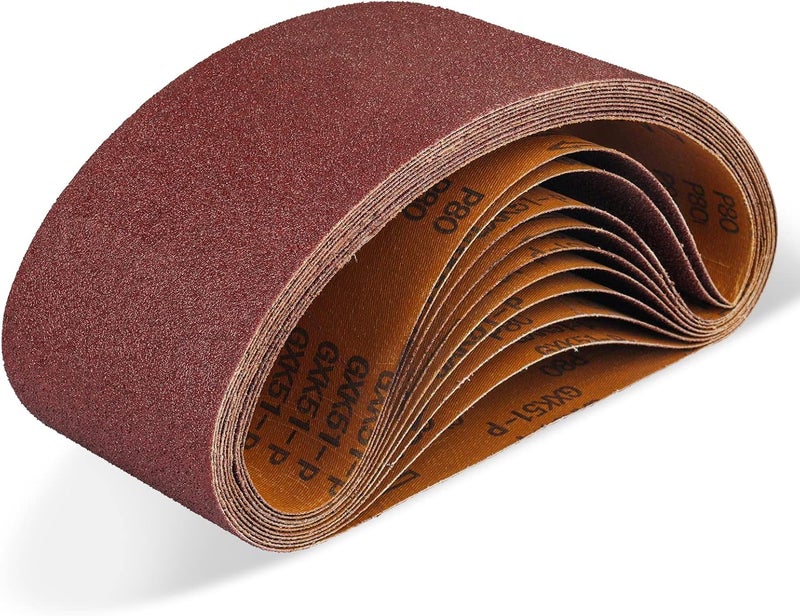 POTUINOM Sanding Belt 4 x 24 Inch,Belt Sander Belts 80 Grits,Best for Sanding Wood,Metal and Paint(10 Pack) - Image 1