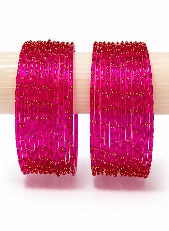 BANGLESKART Glass Bangles for Women Designer Golden Beaded Chudi Set Traditional Ethnic Wedding & Festival Wear Lightweight Ladies Bangles Rani Pink - Image 5