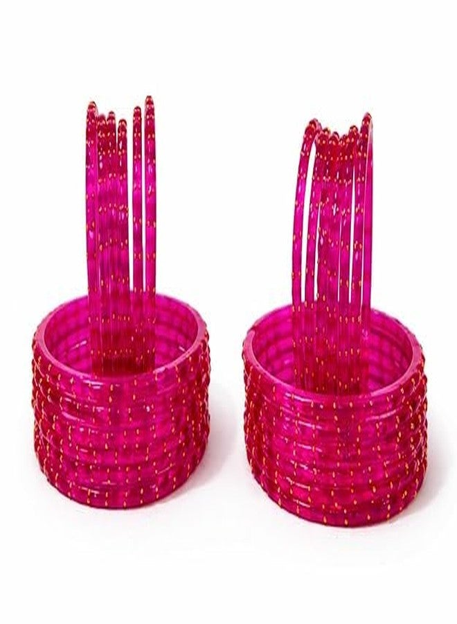 BANGLESKART Glass Bangles for Women Designer Golden Beaded Chudi Set Traditional Ethnic Wedding & Festival Wear Lightweight Ladies Bangles Rani Pink - Image 2