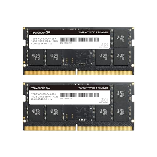 TeamGroup ذاكرة لابتوب TEAMGROUP Elite SODIMM DDR5 سعة 32 جيجابايت (2x16 جيجابايت) 5600 ميجاهرتز (PC5-44800) CL46 غير متوازن غير مخزن 1.1 فولت 262 دبوس - TED532G5600C46ADC-S01 - Image 1