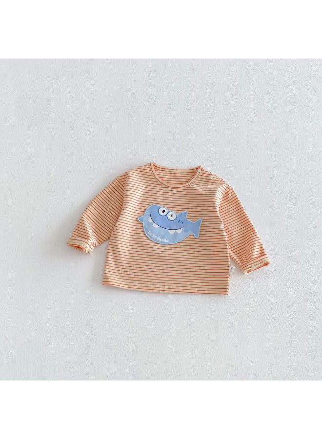 【non-returnable And Non-exchangeable】baby Patch Cartoon T-shirt 2026 New Spring Boys Letter Stripe Base Shirt Trendy