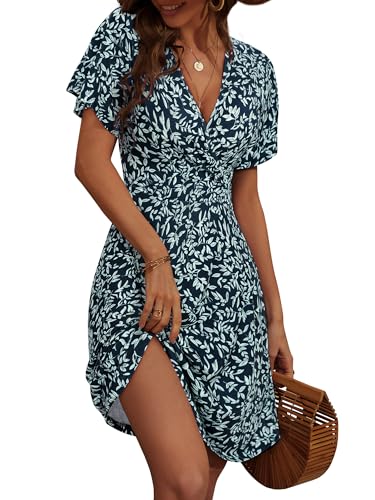 FENSACE Sun Dresses Women Summer Casual Dresses That Hide Belly Fat Blue Floral Dress(Floral-15,Medium) - Image 1