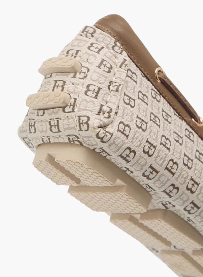Flora Bella By Shoexpress Womens Monogram Print Bow Detail Slip-On Loafers
