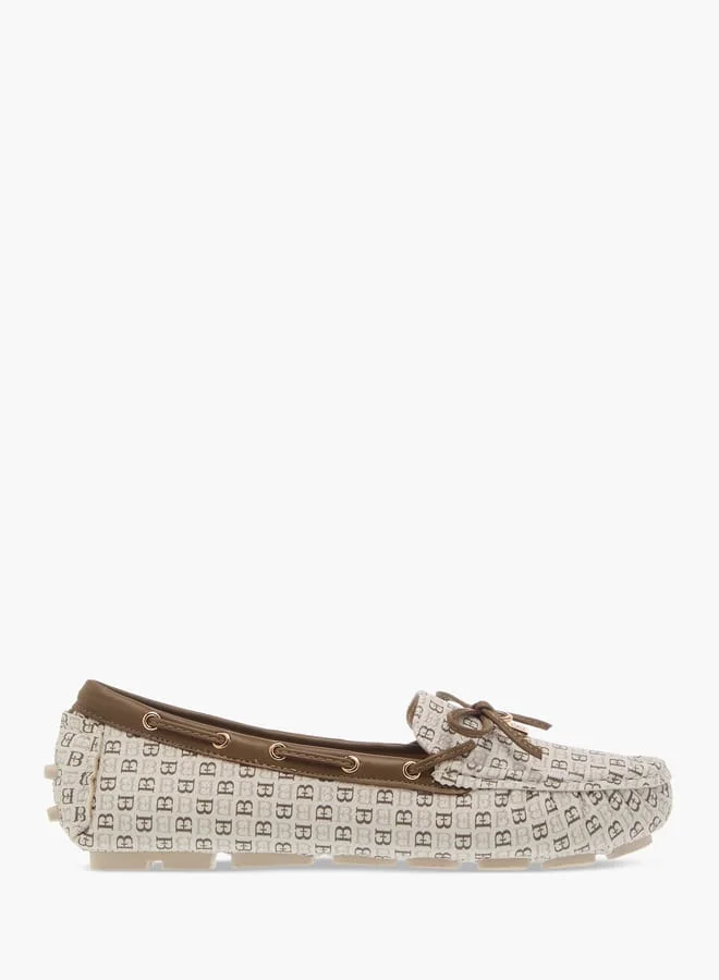 Flora Bella By Shoexpress Womens Monogram Print Bow Detail Slip-On Loafers