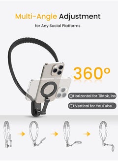 SUNDAREE 360° Magnetic Neck Holder, Anti-Shake Phone Stand for All Models, Adjustable & Flip Design, Hands-Free Phone Mount with Magnetic Plate & Anti-Shake Strap, Perfect for Video Calls & Content Creation  - Image 3