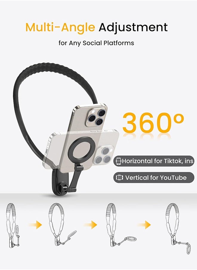 SUNDAREE 360° Magnetic Neck Holder, Anti-Shake Phone Stand for All Models, Adjustable & Flip Design, Hands-Free Phone Mount with Magnetic Plate & Anti-Shake Strap, Perfect for Video Calls & Content Creation  - Image 3