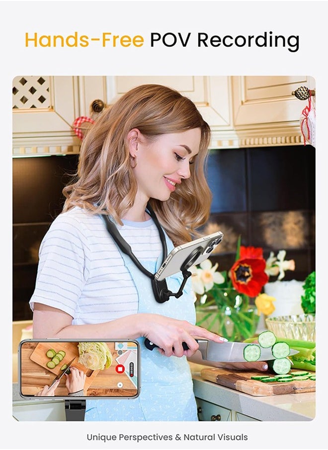 SUNDAREE 360° Magnetic Neck Holder, Anti-Shake Phone Stand for All Models, Adjustable & Flip Design, Hands-Free Phone Mount with Magnetic Plate & Anti-Shake Strap, Perfect for Video Calls & Content Creation  - Image 4