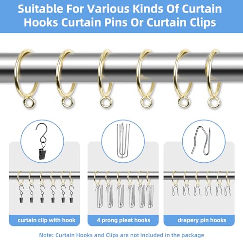 Manysky Curtain Rings with Eyelets, 48 Pack Metal Drapery Rings for Pinch Pleat Curtains Panels, Drape Rings Fits Up to 1.2 in Curtains Rod, 1.5 Inch I D Glossy Gold - Image 4