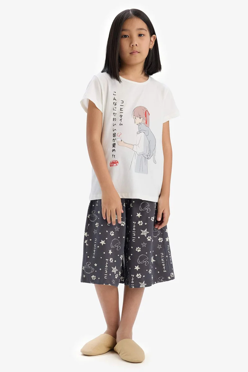 DeFacto Girl Printed Short Sleeve Top Bottom 2 Piece Pyjamas Set