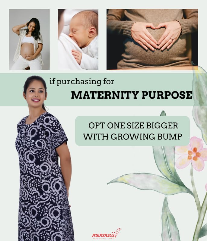 MENMAII Women's [L-4XL] Full Open /Front Buttoned [a kind of Adaptive Clothing]Multipurpose Nighty for Maternity/Pregnancy /Elderly /Patient/Feeding /Hospital Purpose Nighty(DarkNavy Batik - XXL/ Calf Length - Image 3