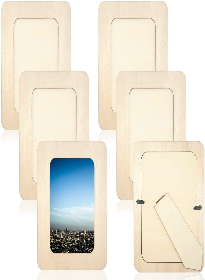 RYKOMO 6 PCS DIY Wooden Picture Frames Unfinished Solid Wood Photo Picture Frames for 4 x 6 in Photos, Standing Wooden Photo Frames for Halloween Wood Decor, Thanksgiving Christmas Gift Crafts Wood (Rectangle) - Image 1