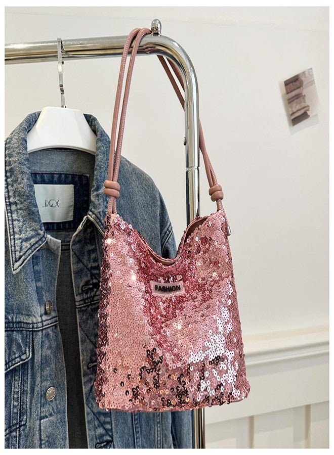 QTKJ Tote Bag for Women, Sequin Handbag, Adjustable Shoulder Strap, Crossbody Bag for Wedding, Prom, Parties, Travel(Pink) - Image 5